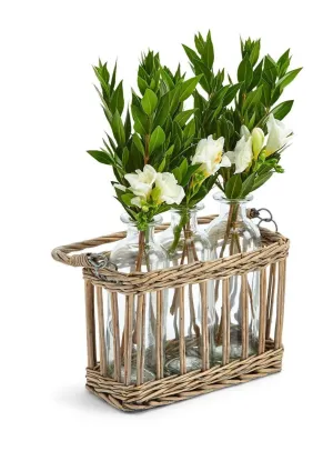 Soiree Flower Glass Bottle Vases in Basket