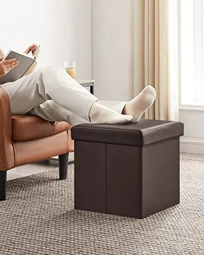 SONGMICS 15" x 15" x 15" Storage Ottoman Cube/Footrest Stool/Coffee Table/Puppy Step, Holds Up to 660lbs, Faux Leather,Brown ULSF10B, 15-inch