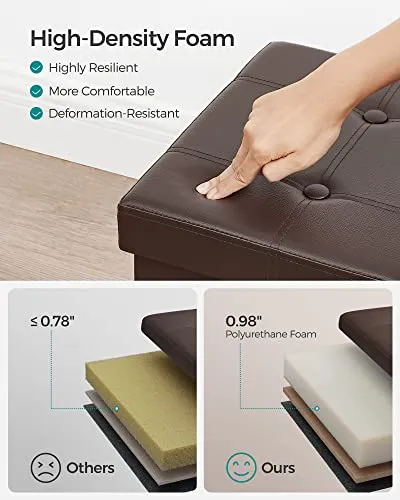 SONGMICS 30 Inches Folding Storage Ottoman Bench, Storage Chest, Footrest, Coffee Table, Padded Seat, Faux Leather, Holds up to 660 lb, Brown ULSF40Z