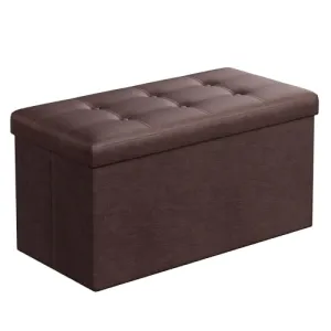 SONGMICS 30 Inches Folding Storage Ottoman Bench, Storage Chest, Footrest, Coffee Table, Padded Seat, Faux Leather, Holds up to 660 lb, Brown ULSF40Z