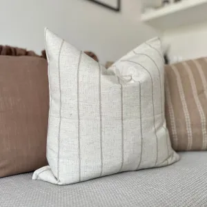 SQUARE NATURAL STONE AND BEIGE STRIPED LINEN CUSHION