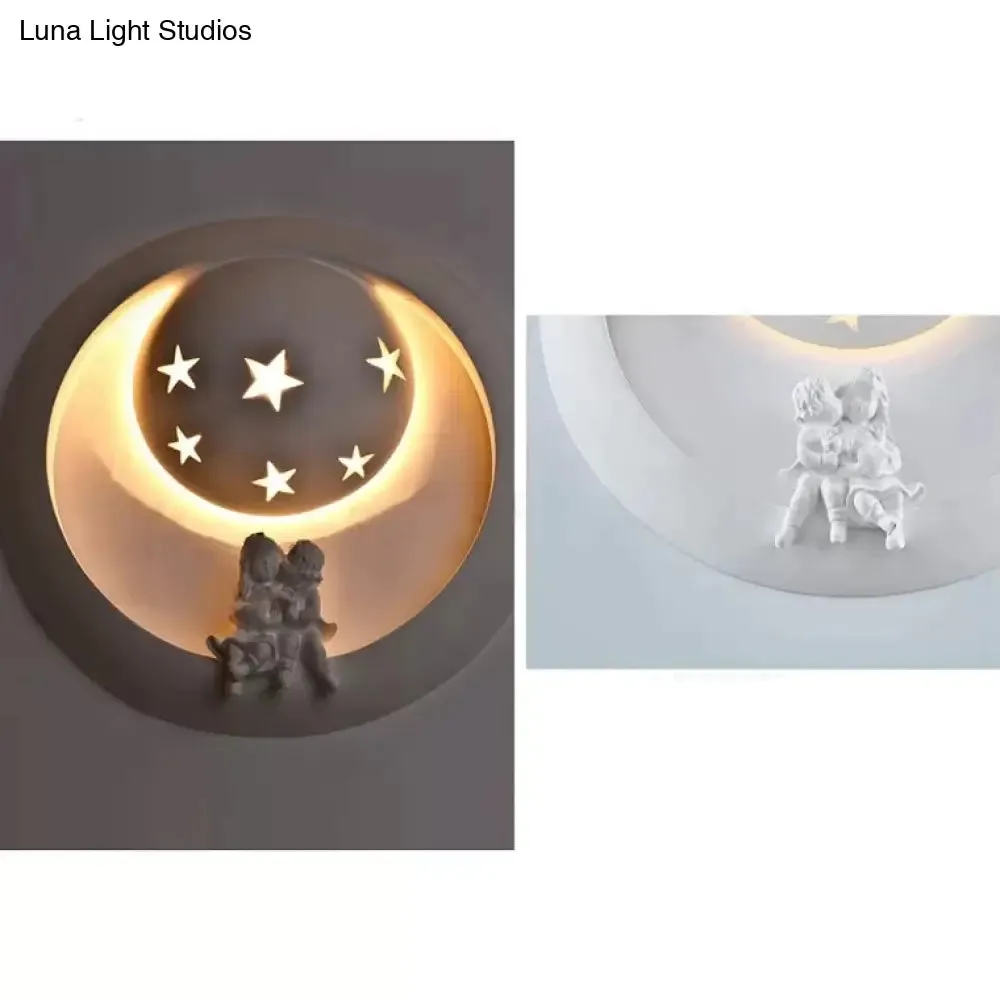 Starry White Resin Wall Sconce with Playful Kids for a Dreamy Bedroom Ambience