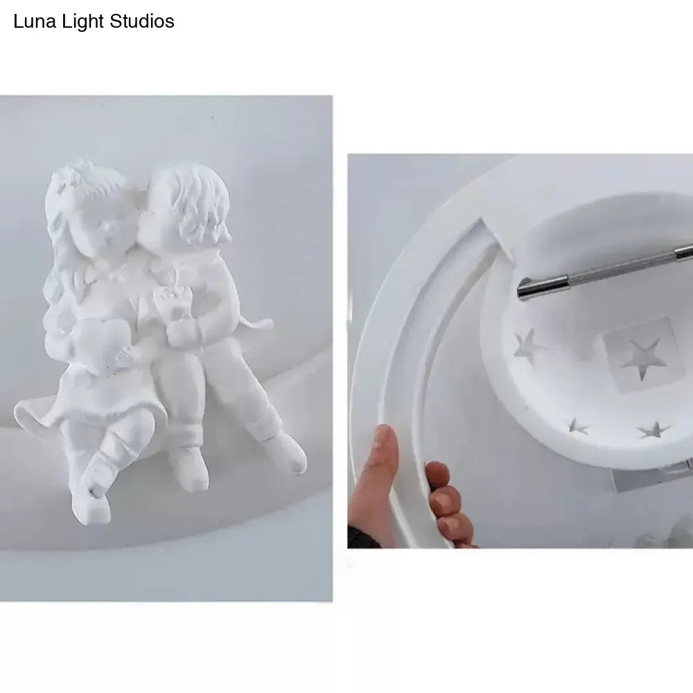 Starry White Resin Wall Sconce with Playful Kids for a Dreamy Bedroom Ambience