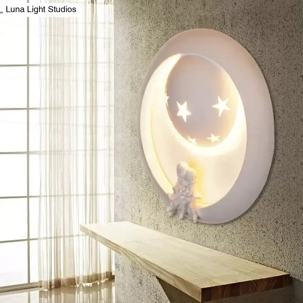 Starry White Resin Wall Sconce with Playful Kids for a Dreamy Bedroom Ambience
