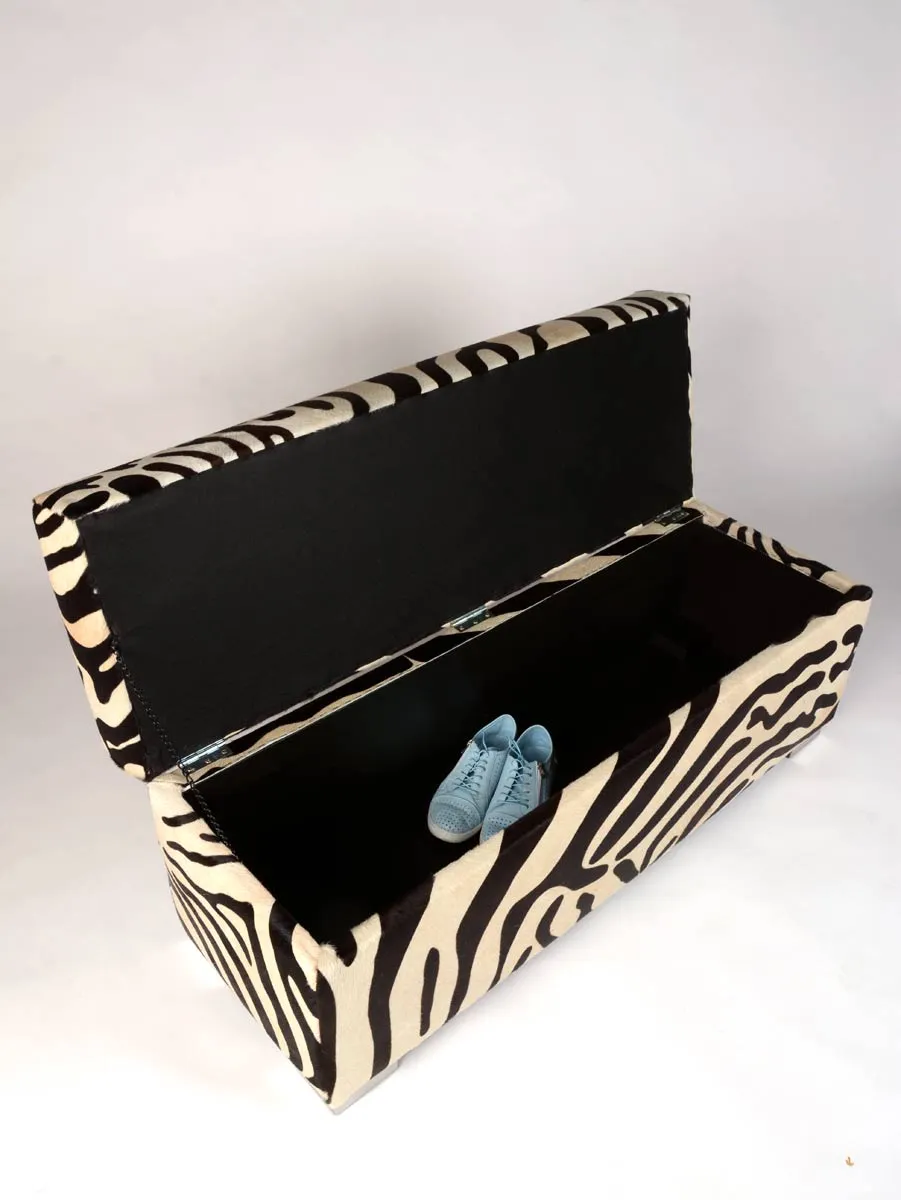 Storage Ottoman in Zebra Cowhide 120x40x45cm
