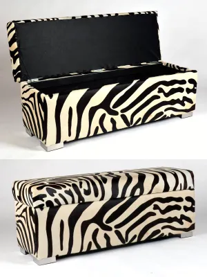 Storage Ottoman in Zebra Cowhide 120x40x45cm