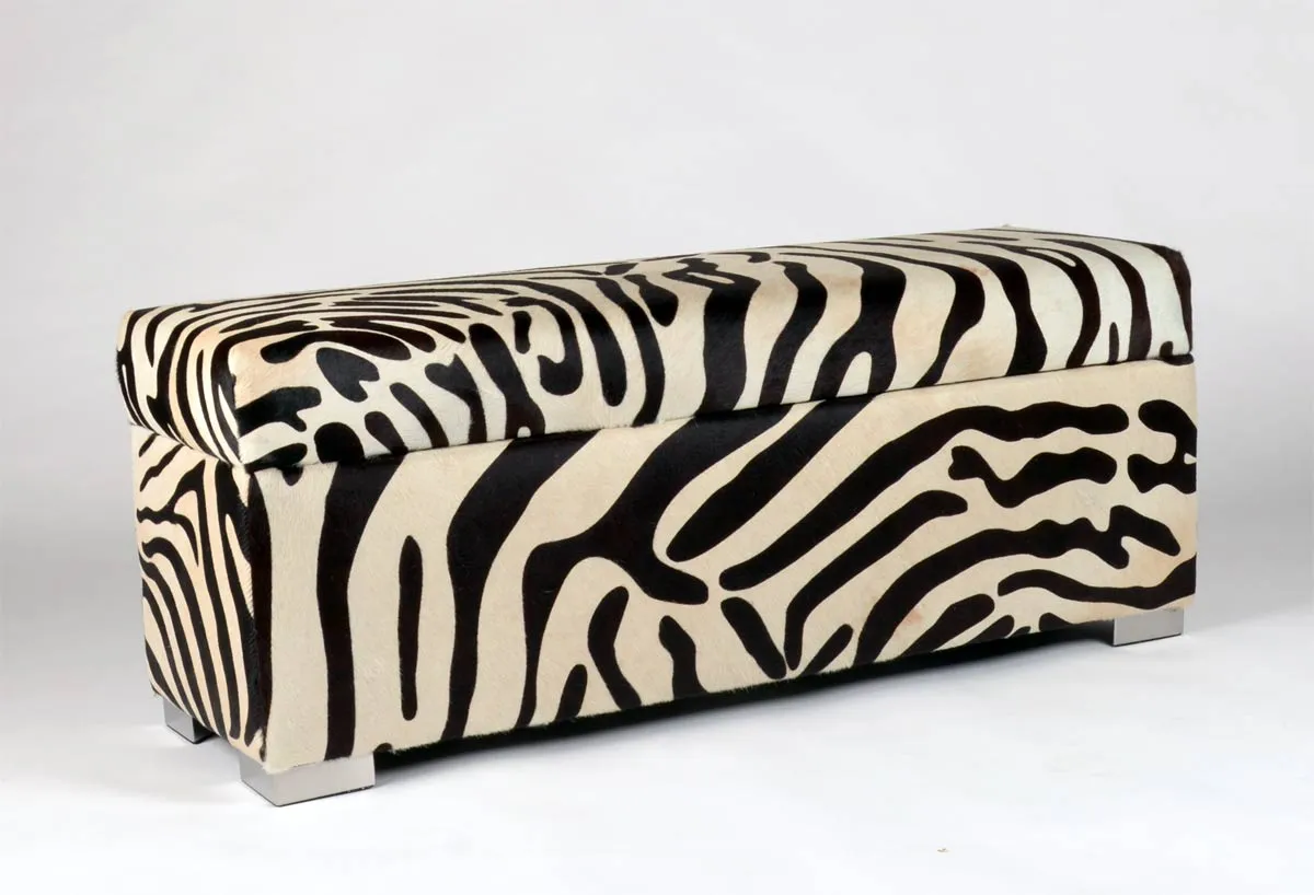 Storage Ottoman in Zebra Cowhide 120x40x45cm