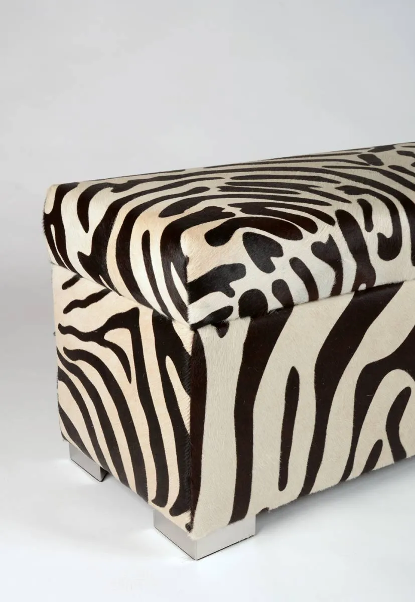 Storage Ottoman in Zebra Cowhide 120x40x45cm