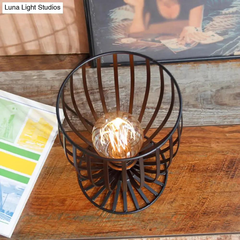 Stylish Bronze/Black Farmhouse Table Lamp with Wrought Iron Wine Glass Cage Shade