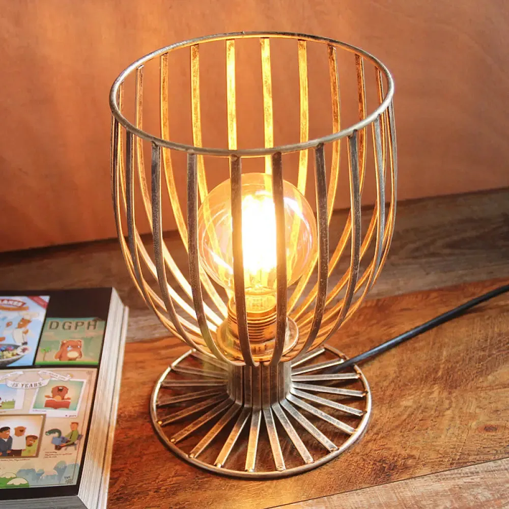 Stylish Bronze/Black Farmhouse Table Lamp with Wrought Iron Wine Glass Cage Shade