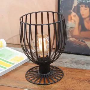 Stylish Bronze/Black Farmhouse Table Lamp with Wrought Iron Wine Glass Cage Shade