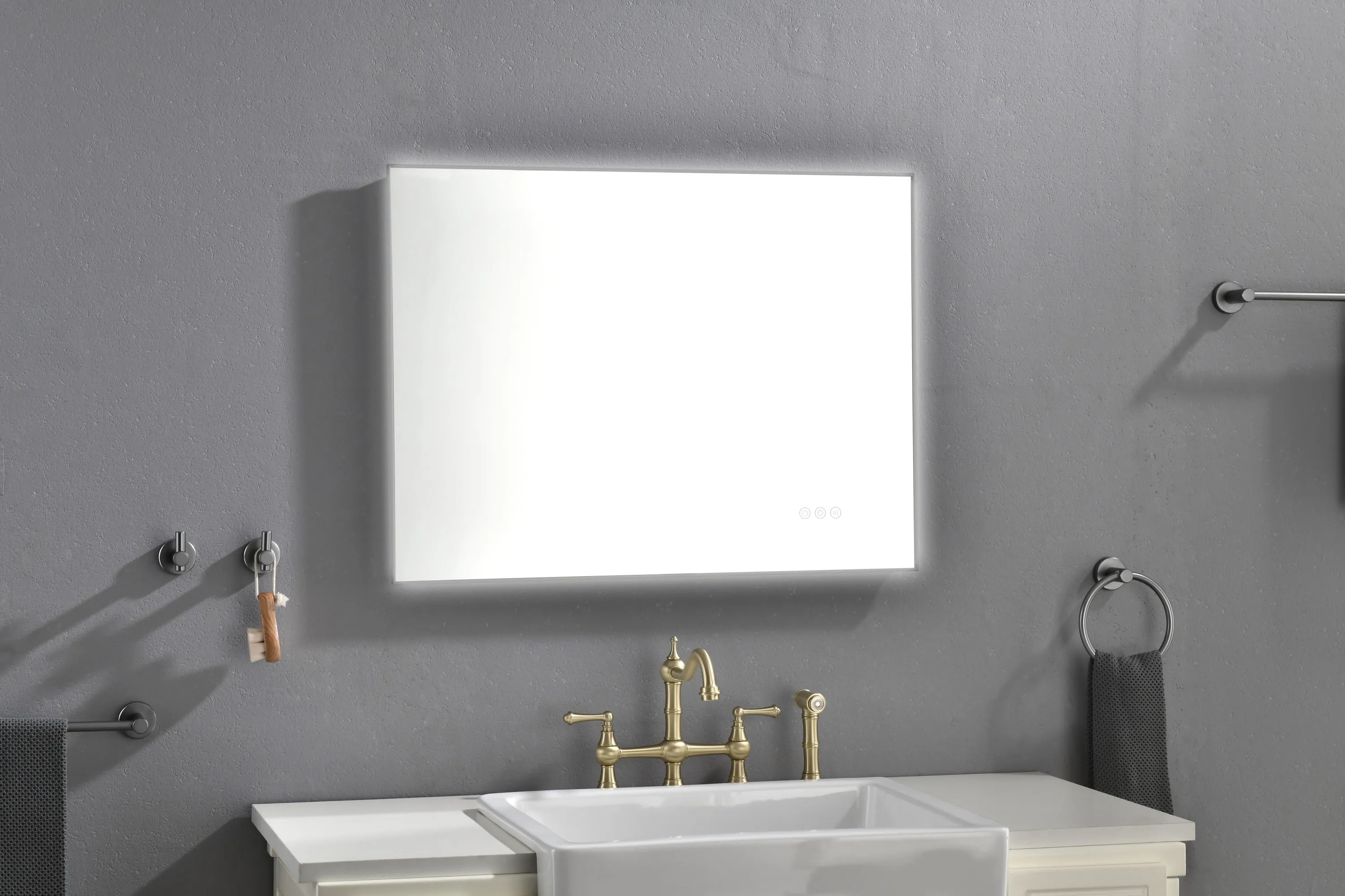 Super Bright Led Bathroom Mirror with Lights,Metal Frame Mirror Wall Mounted Lighted Vanity Mirrors Dimmable Led Mirror for Makeup,Horizontal or vertical/GunGray Metal