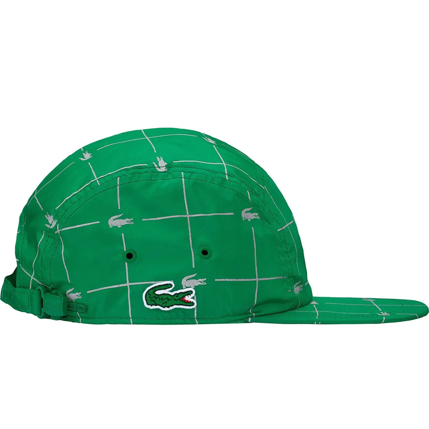 SUPREME X LACOSTE SS18 REFLECTIVE GRID NYLON GREEN CAMP CAP -