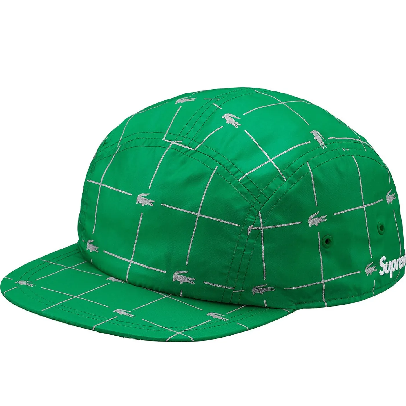 SUPREME X LACOSTE SS18 REFLECTIVE GRID NYLON GREEN CAMP CAP -