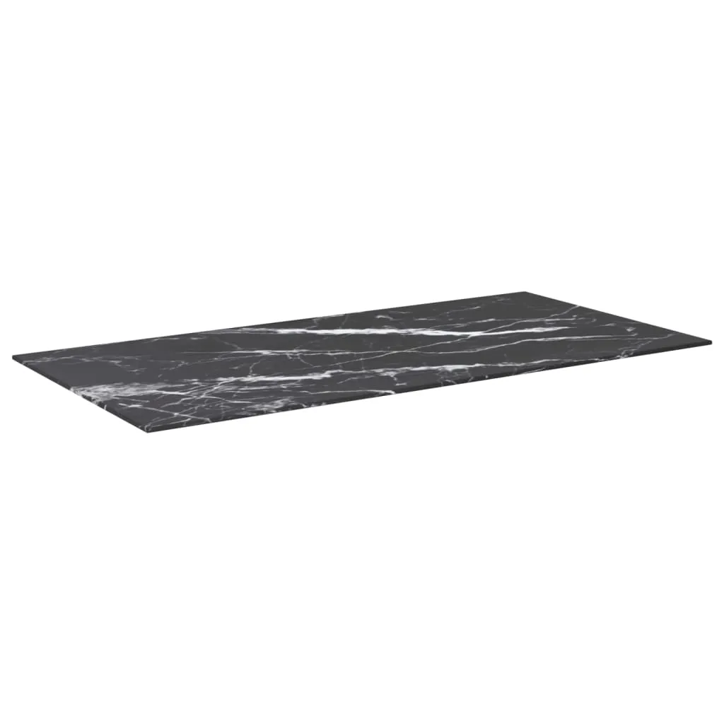 Table Top Black 100x50 cm 6mm Tempered Glass with Marble Design