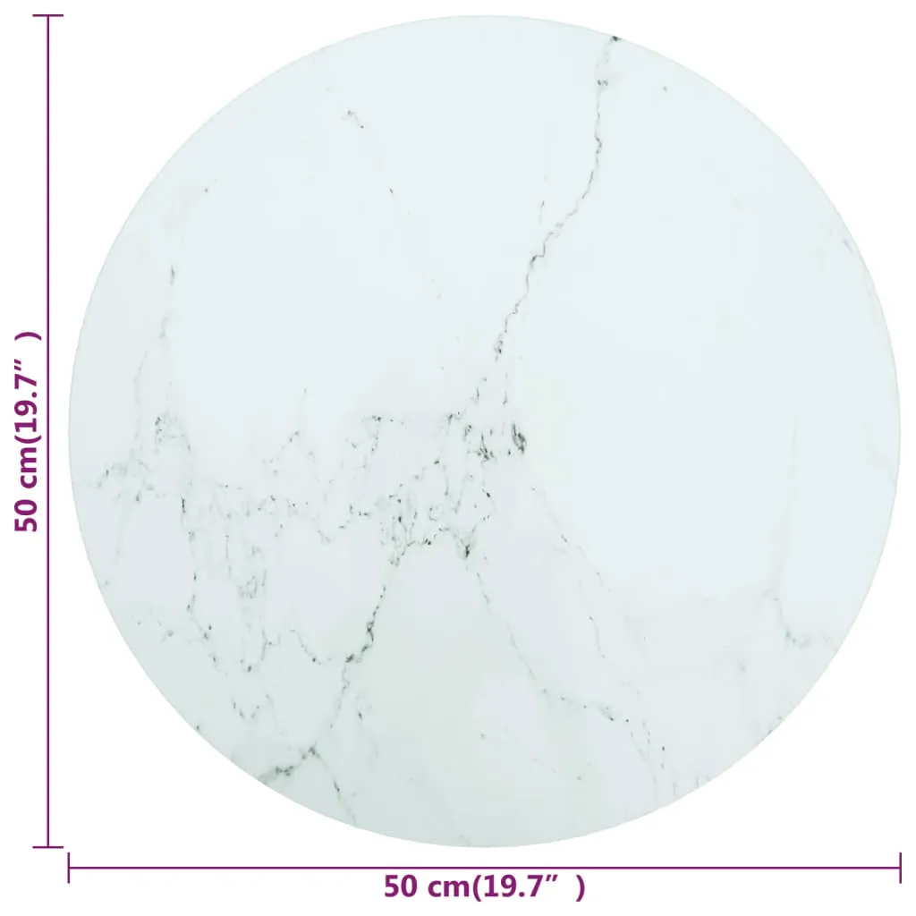 Table Top White Ø50x0.8 cm Tempered Glass with Marble Design