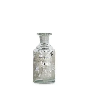 Tall Bottleneck Silver Mercury Glass Etched Bud Vase
