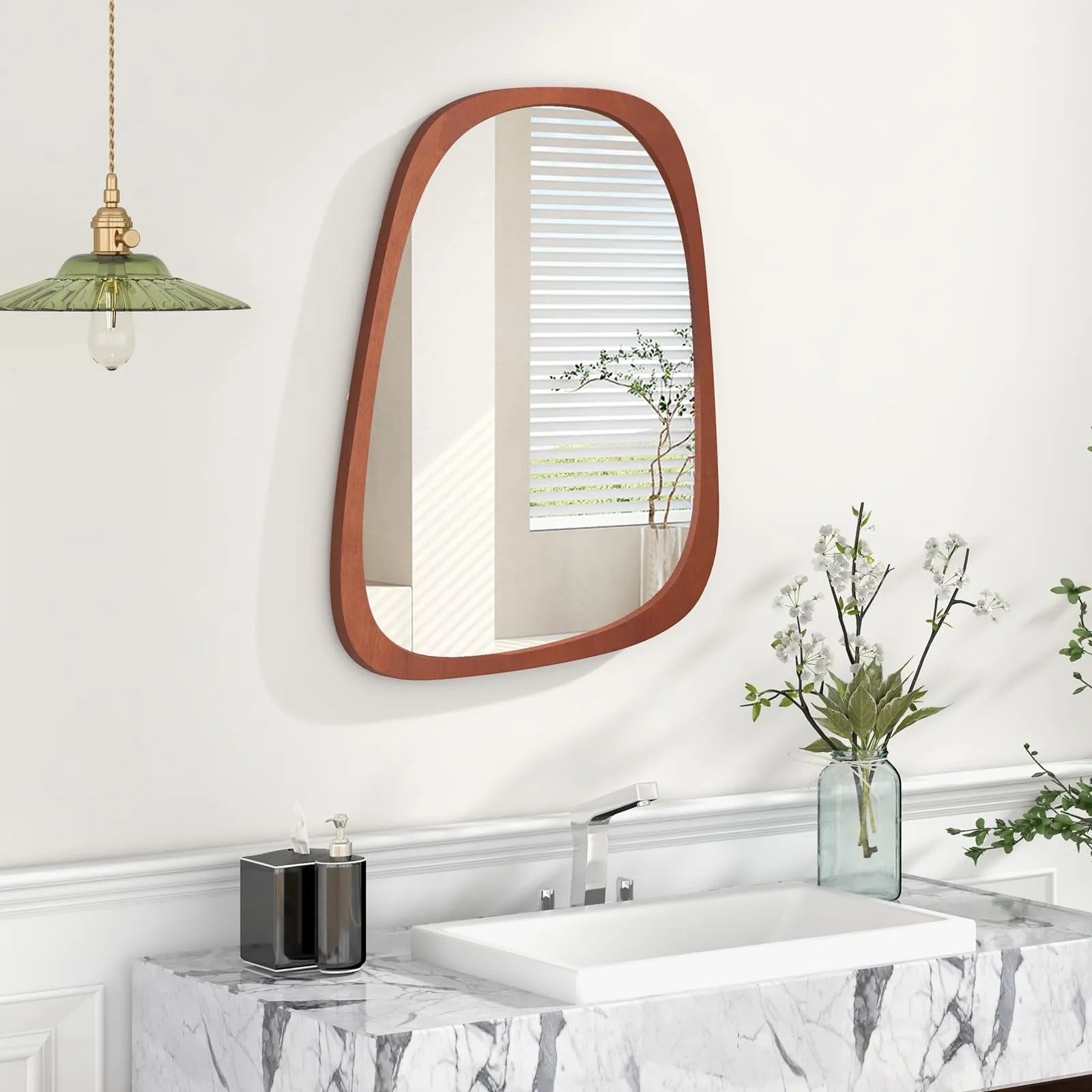 Tangkula Asymmetrical Abstract Irregular Shaped Mirror, 26.5" x 21" Irregular Wall Mirror with Rustic Frame