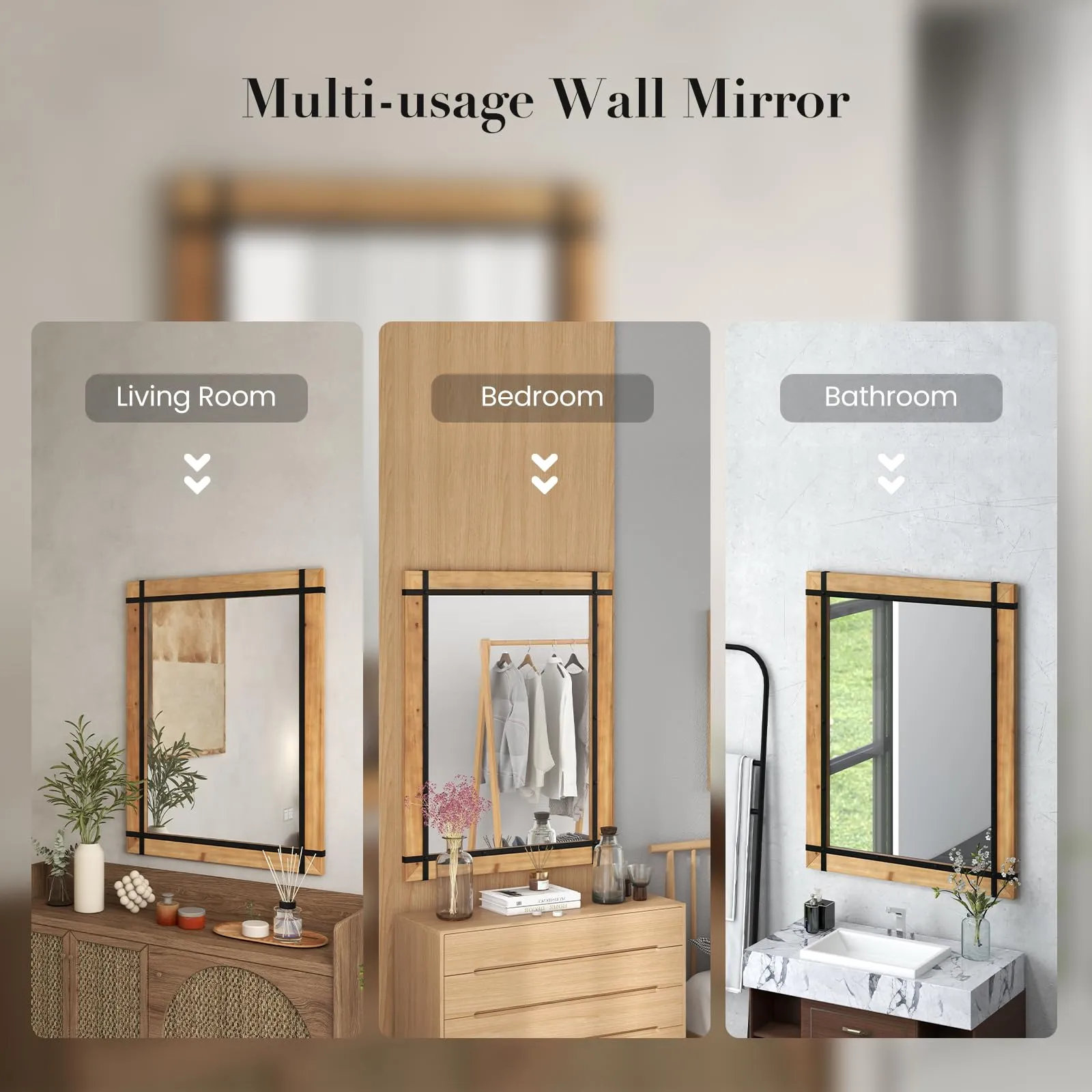 Tangkula Decorative Hanging Wall Mirror, 30" x 40" Wall Mounted Mirror with Fir Wood Frame