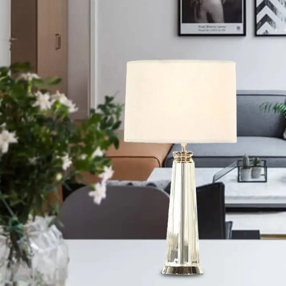 Tapered Table Lamp - Simplicity Clear Crystal - 1 Bulb - White Reading Light - 12"/14" Wide