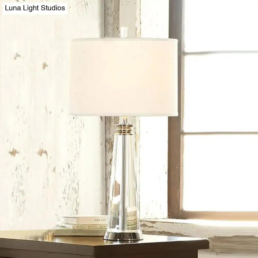 Tapered Table Lamp - Simplicity Clear Crystal - 1 Bulb - White Reading Light - 12"/14" Wide