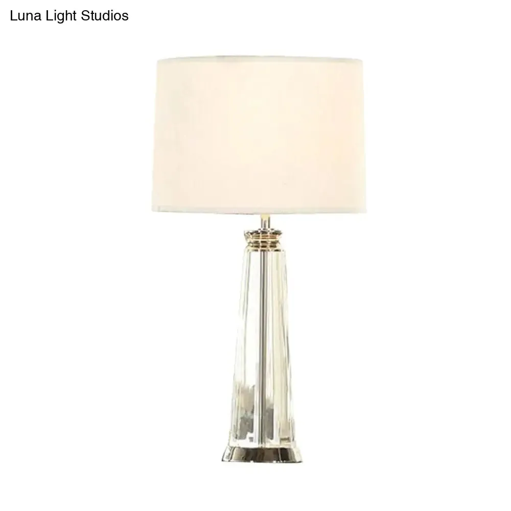 Tapered Table Lamp - Simplicity Clear Crystal - 1 Bulb - White Reading Light - 12"/14" Wide