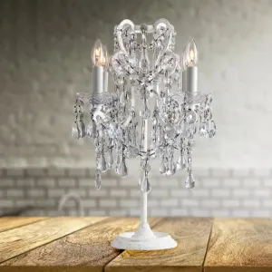 Teardrop Table Lamp - Retro Style, White Finish with Clear Crystal, 4 Bulbs - Ideal Night Light for Bedroom