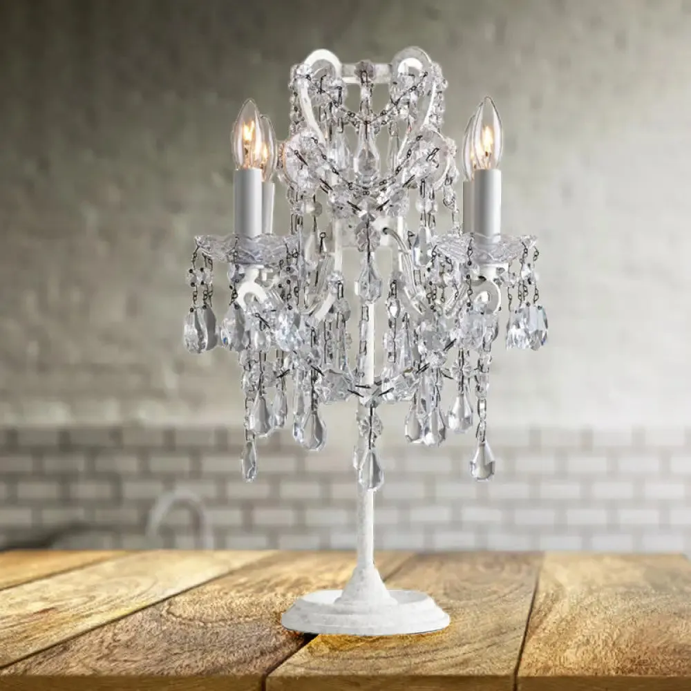 Teardrop Table Lamp - Retro Style, White Finish with Clear Crystal, 4 Bulbs - Ideal Night Light for Bedroom