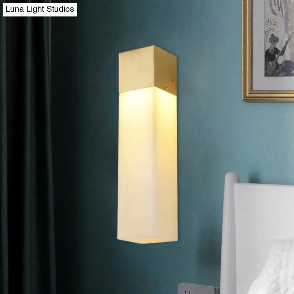 Textured White Resin Wall Light - Minimalist Cuboid Sconce Fixture