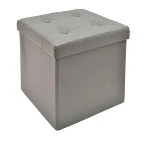 The FHE Group Tufted Folding Storage Ottoman, 15 by 15 by 15-Inch, Grey Faux Leather