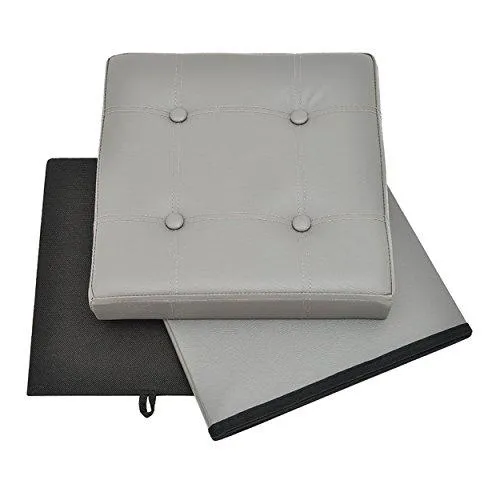 The FHE Group Tufted Folding Storage Ottoman, 15 by 15 by 15-Inch, Grey Faux Leather