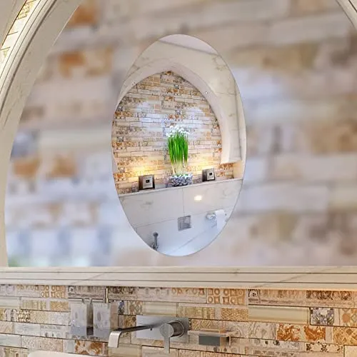 THE MIND VIEWER Unbreakable Plastic Sheet for Bathroom,Drawing Room,Office and Home Decoration New Oval Shape Wall Sticker Mirror (Non-Glass) 27 * 17