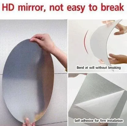 THE MIND VIEWER Unbreakable Plastic Sheet for Bathroom,Drawing Room,Office and Home Decoration New Oval Shape Wall Sticker Mirror (Non-Glass) 27 * 17