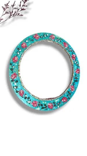 THE ROYAALS Wall Mirror for Living Room Decoration I Lippan Art lippan Wall Decor I Luxury Mirror for Wall I Floral Art Designer Lightweight I Round, 12 Inches I Turquise