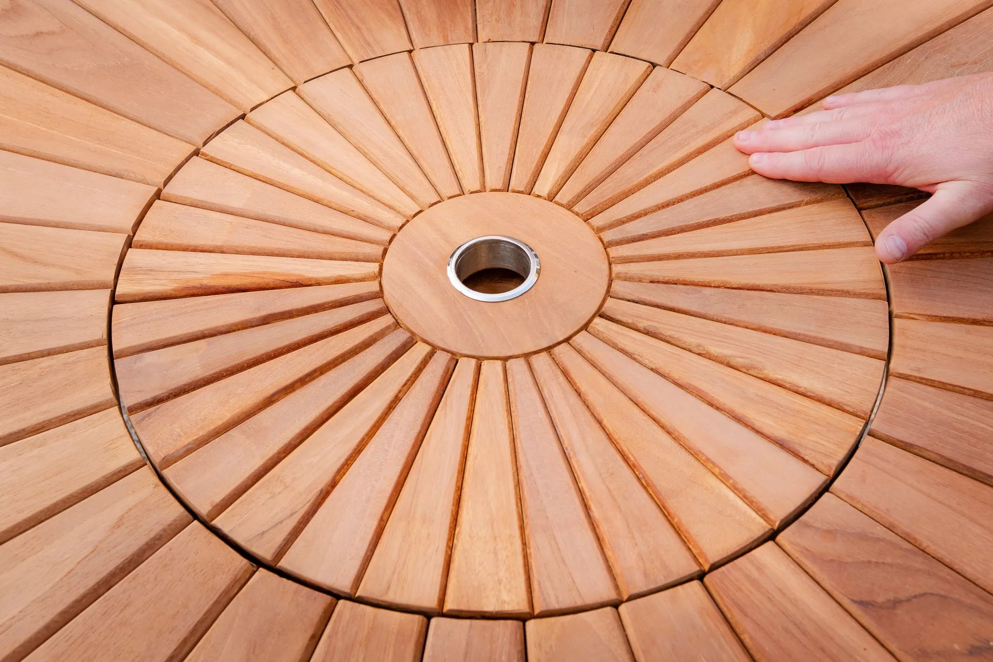 The Sherringham Sunburst Teak Oval Table
