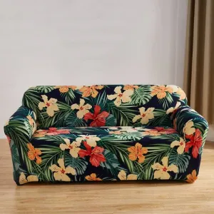 Three Seater Stretchable Sofa Cover, Floral and Leaves Design.