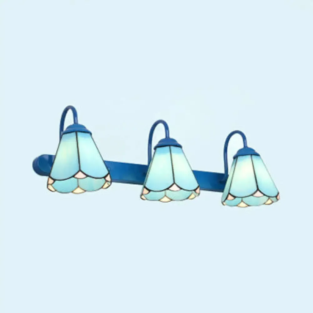 Tiffany Blue/White Glass Vanity Light Fixture - 3-Head Wall Mount for Bathroom