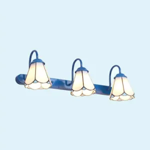 Tiffany Blue/White Glass Vanity Light Fixture - 3-Head Wall Mount for Bathroom