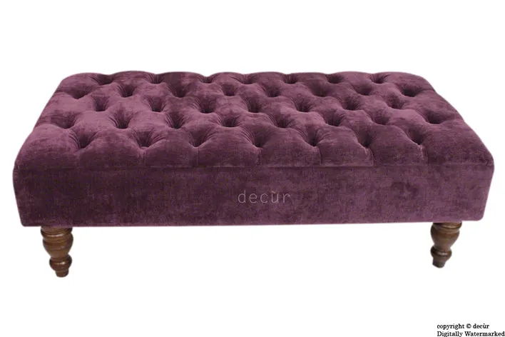 Tiffany Buttoned Chenille Footstool - Aubergine with Optional Storage