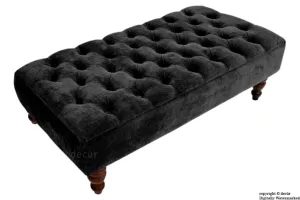 Tiffany Buttoned Chenille Footstool - Black with Optional Storage