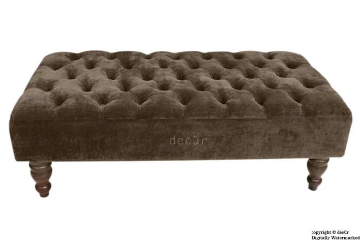 Tiffany Buttoned Chenille Footstool - Brown with Optional Storage