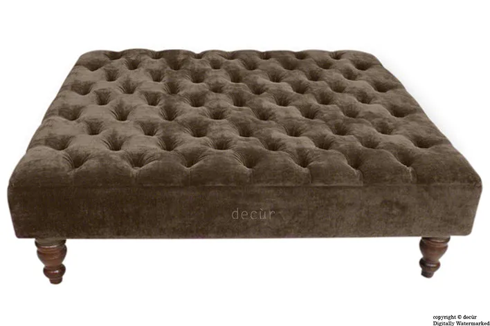 Tiffany Buttoned Chenille Footstool Large - Brown with Optional Storage
