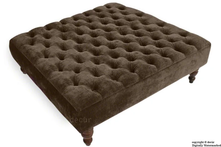 Tiffany Buttoned Chenille Footstool Large - Brown with Optional Storage