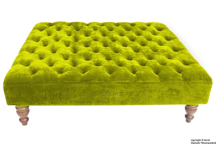 Tiffany Buttoned Chenille Footstool Large - Olive Green with Optional Storage