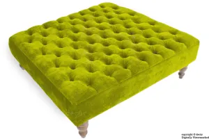Tiffany Buttoned Chenille Footstool Large - Olive Green with Optional Storage