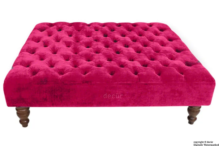 Tiffany Buttoned Chenille Footstool Large - Pink with Optional Storage