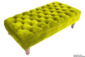 Tiffany Buttoned Chenille Footstool - Olive Green with Optional Storage