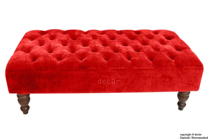 Tiffany Buttoned Chenille Footstool - Red with Optional Storage