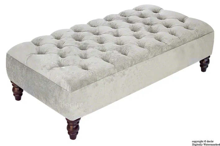 Tiffany Buttoned Chenille Footstool - Silver Grey with Optional Storage