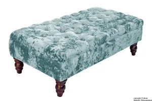 Tiffany Buttoned Crushed Velvet Footstool - Azure with Optional Storage